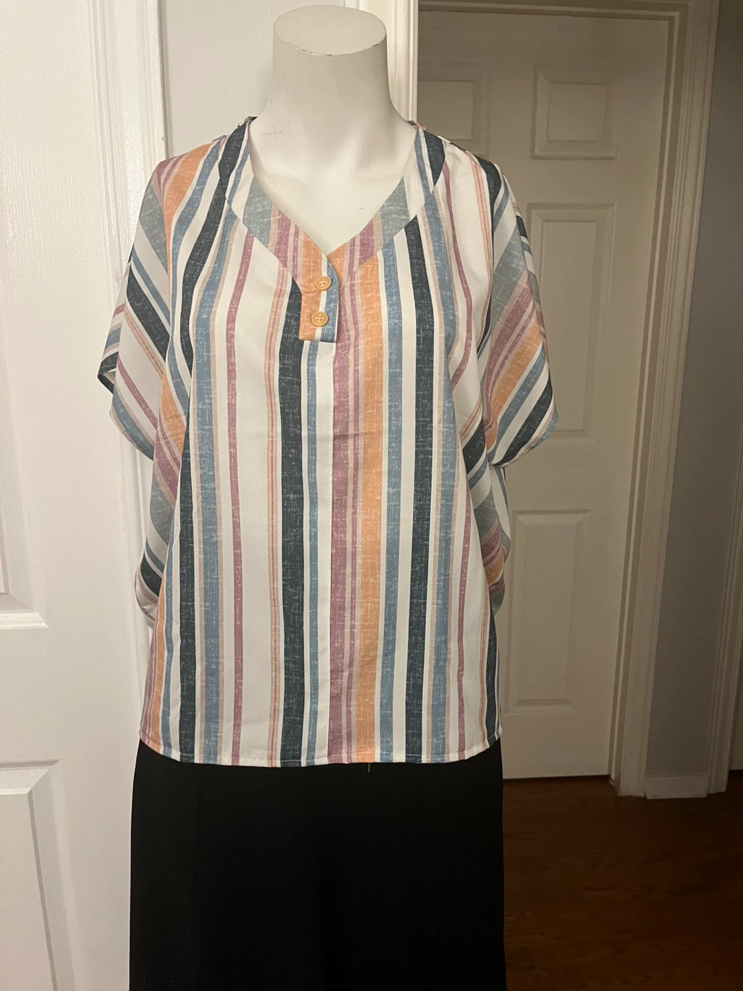 Striped V-Neck Top - photo 2