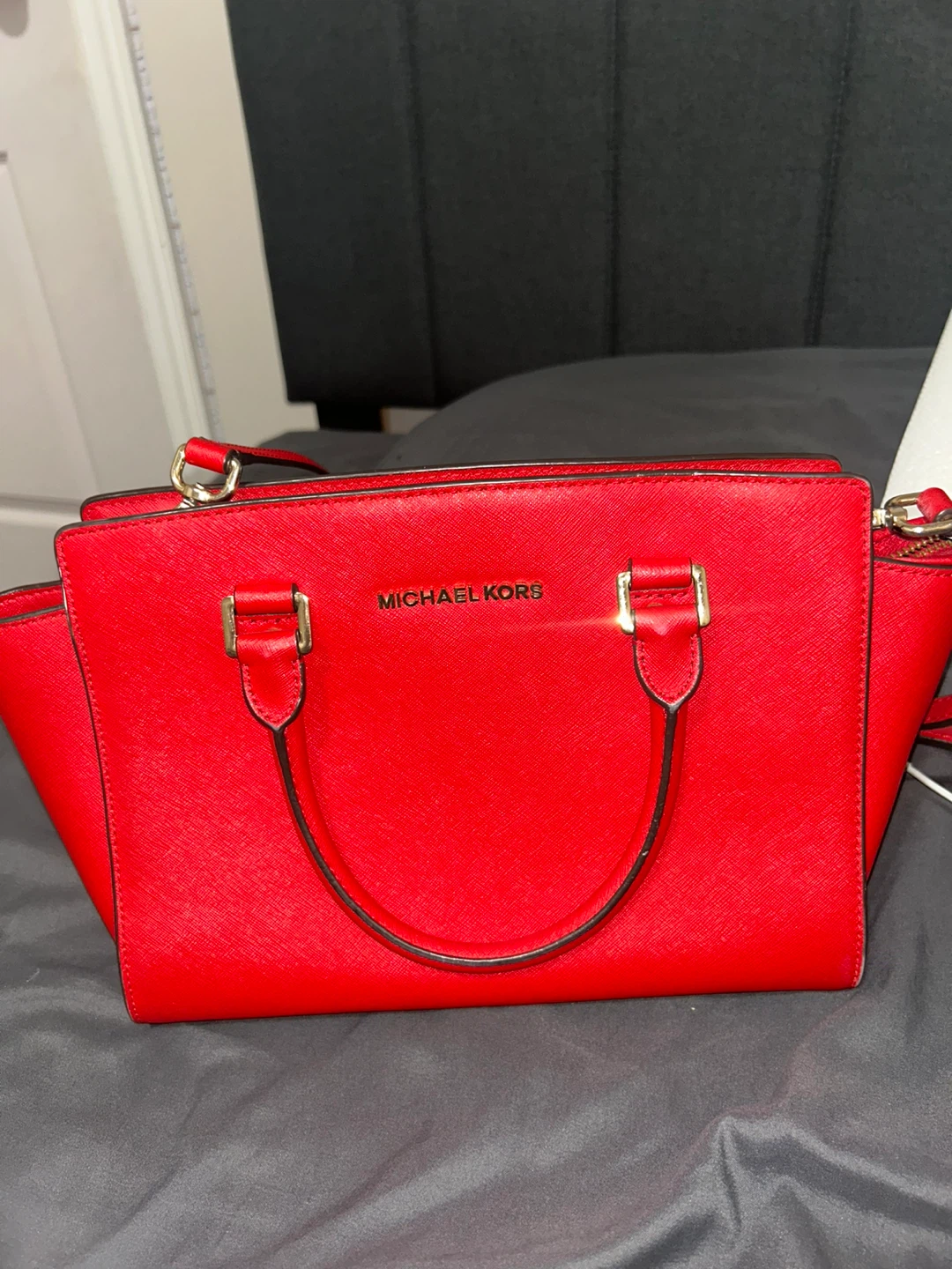 Michael Kors Red Saffiano Leather Satchel Handbag