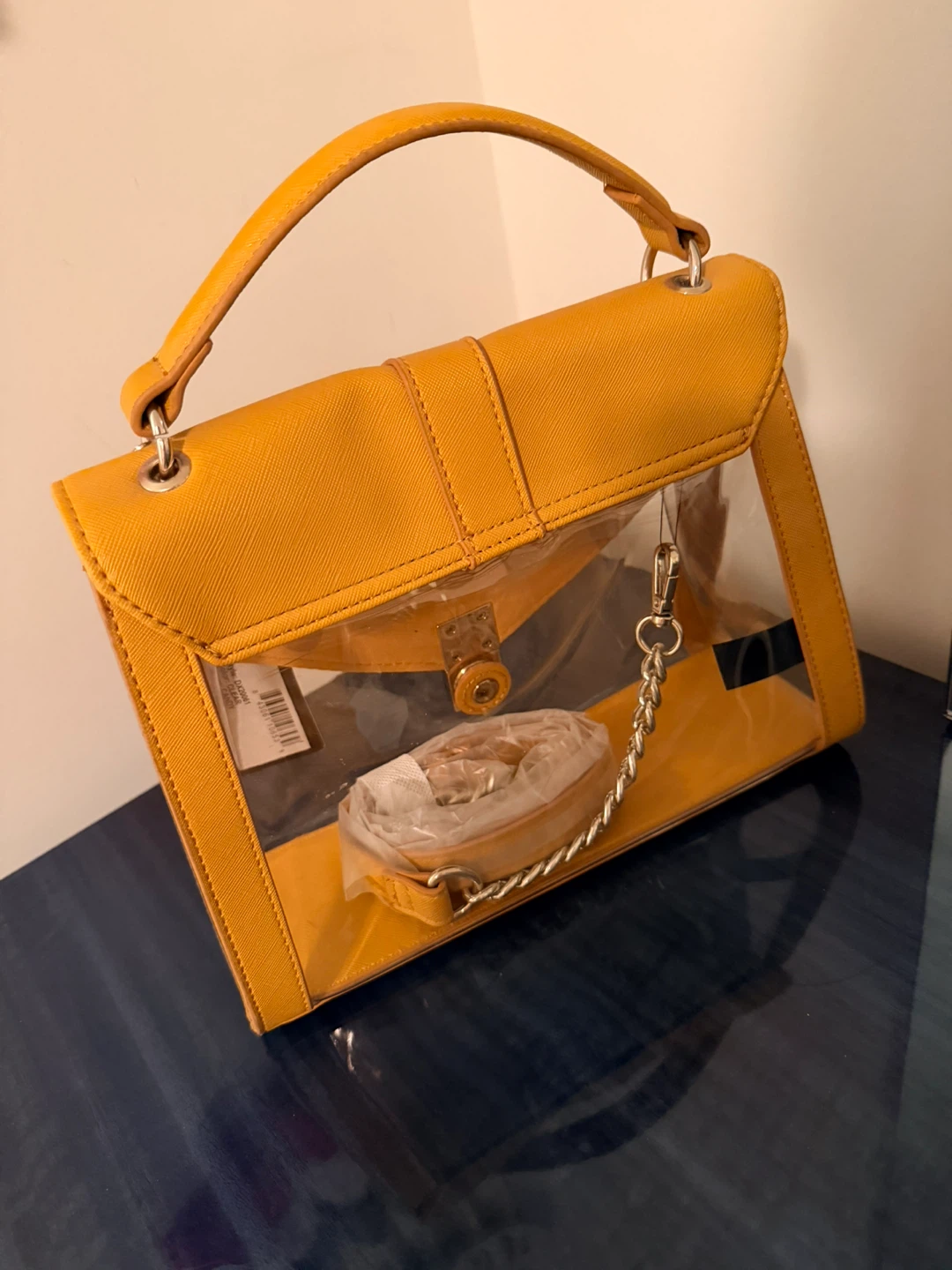 Guess Yellow Faux Leather & Clear Panel Handbag - photo 2