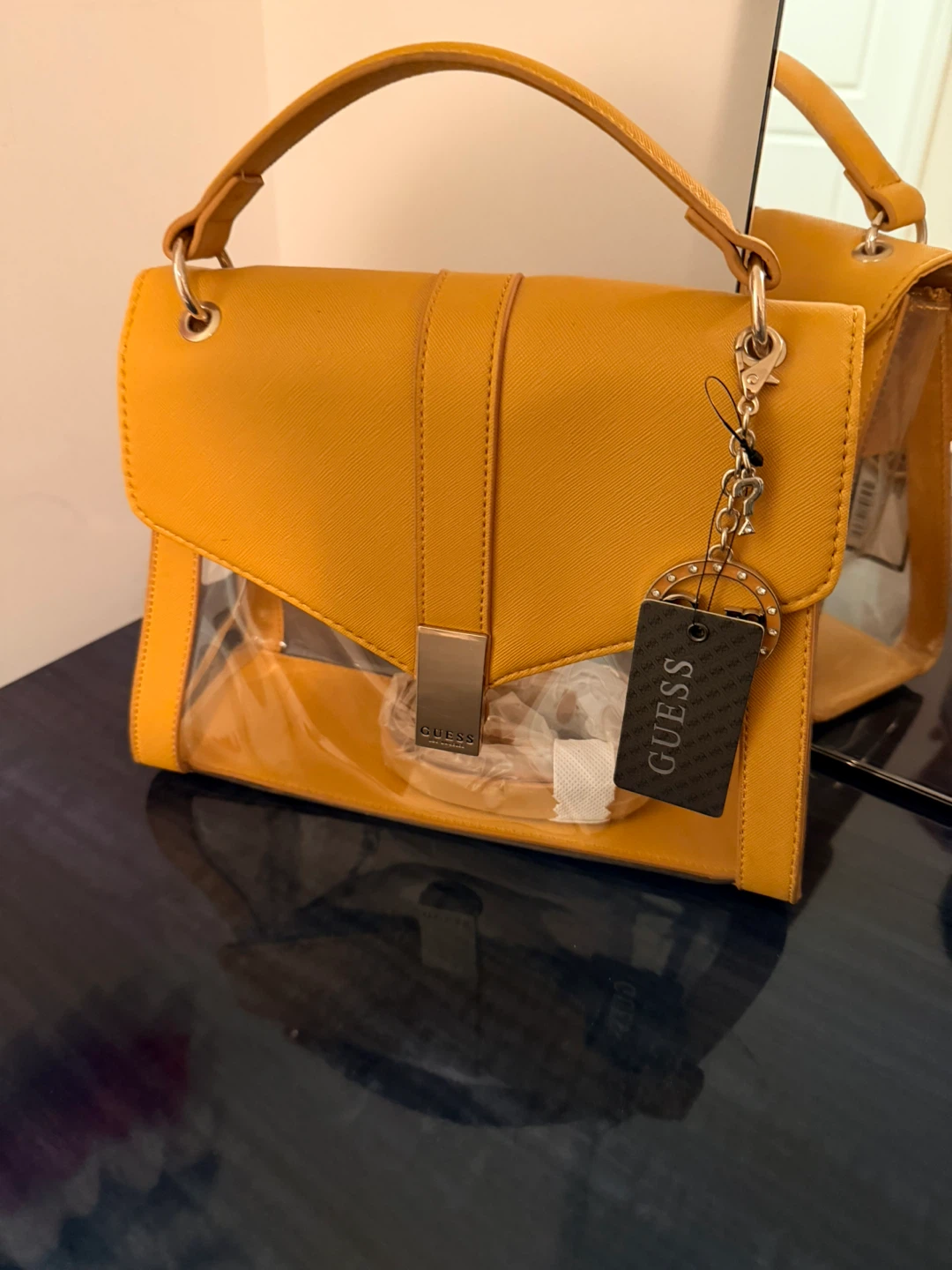 Guess Yellow Faux Leather & Clear Panel Handbag - photo 3