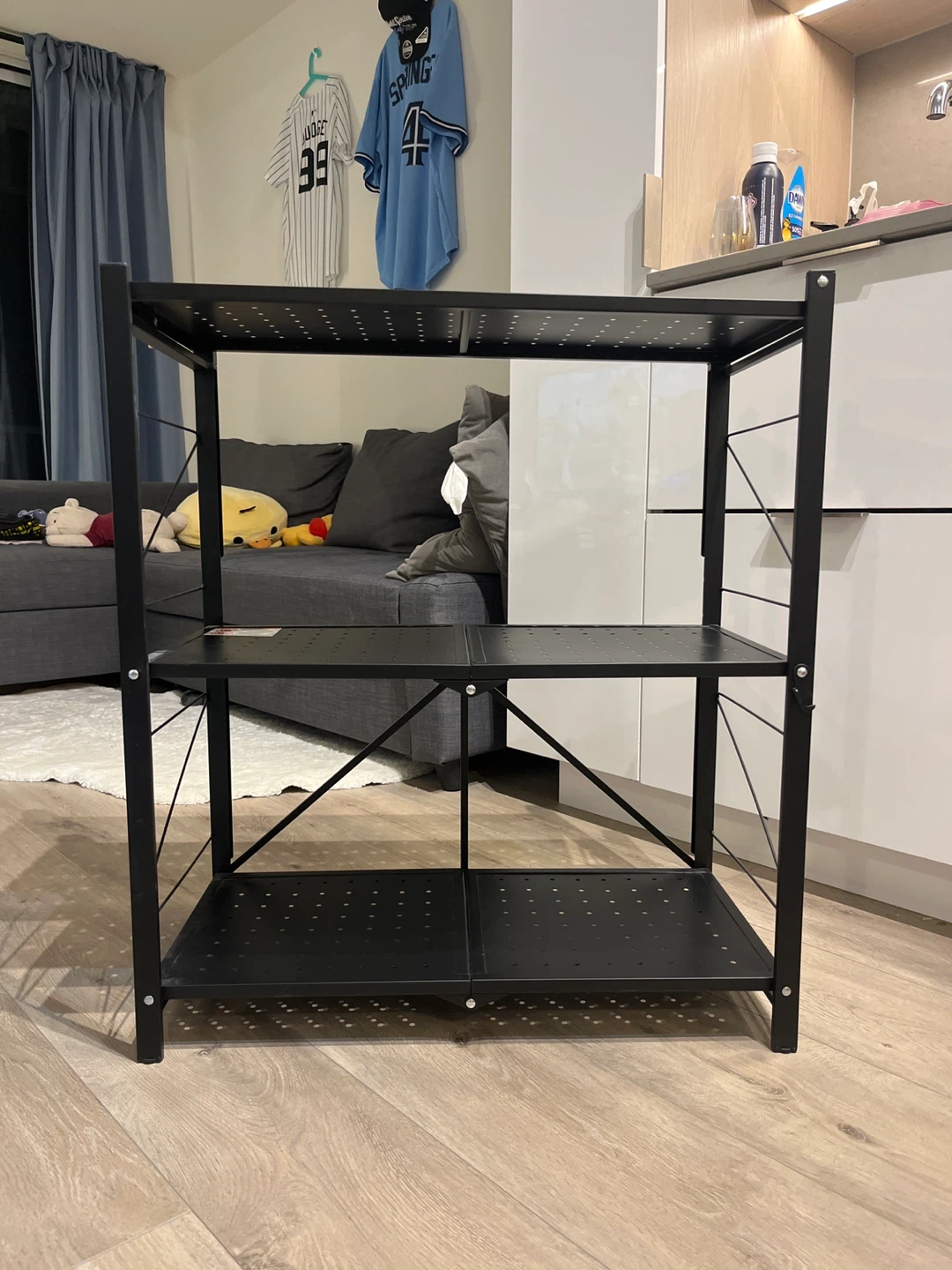 Black 3-Tier Folding Shelf Unit