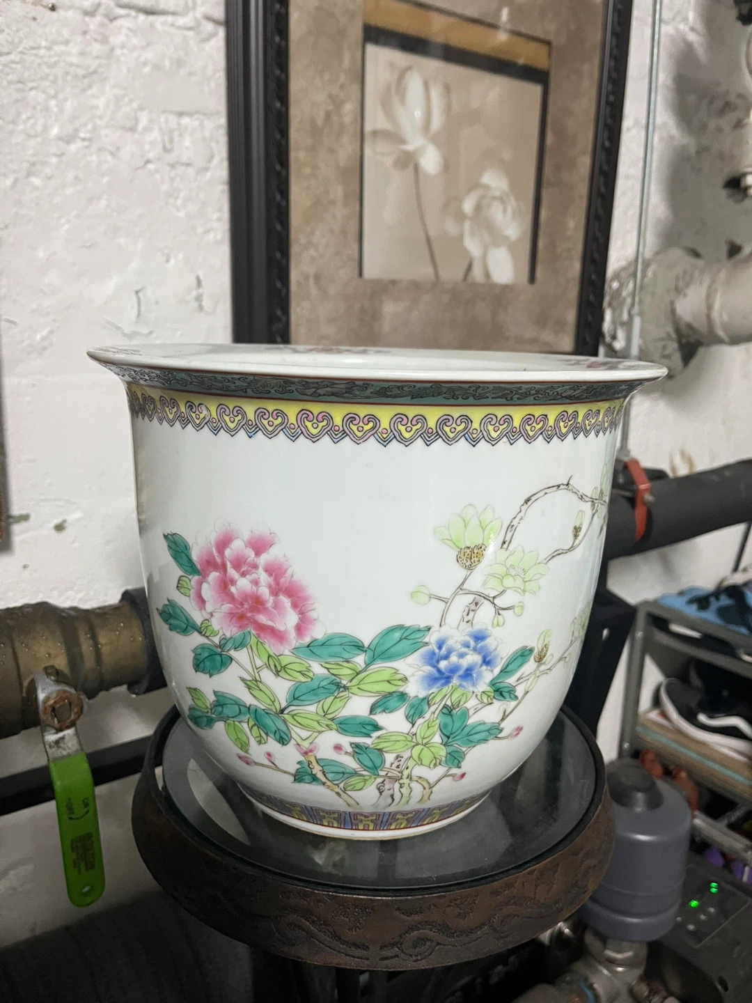 Large Porcelain Planter Pot with Floral Design