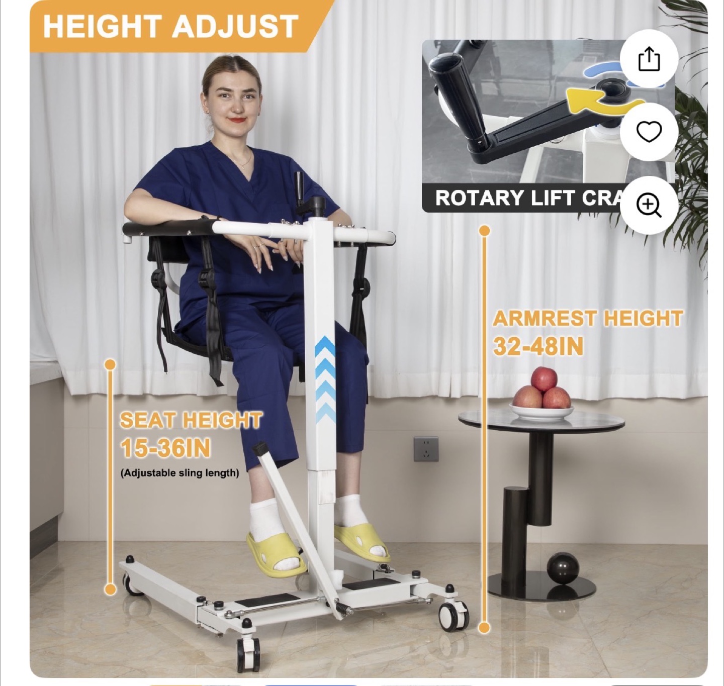 Patient Lift Transfer Chair - Height Adjustable