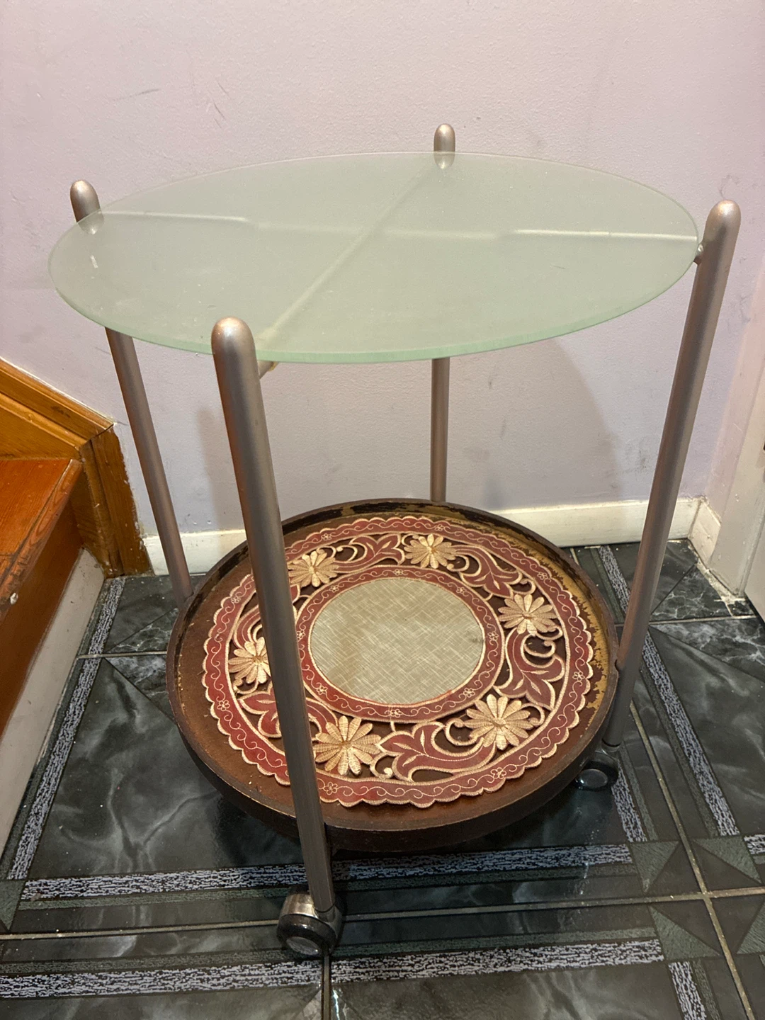 Glass Top Side Table with Decorative Bottom Shelf - photo 2