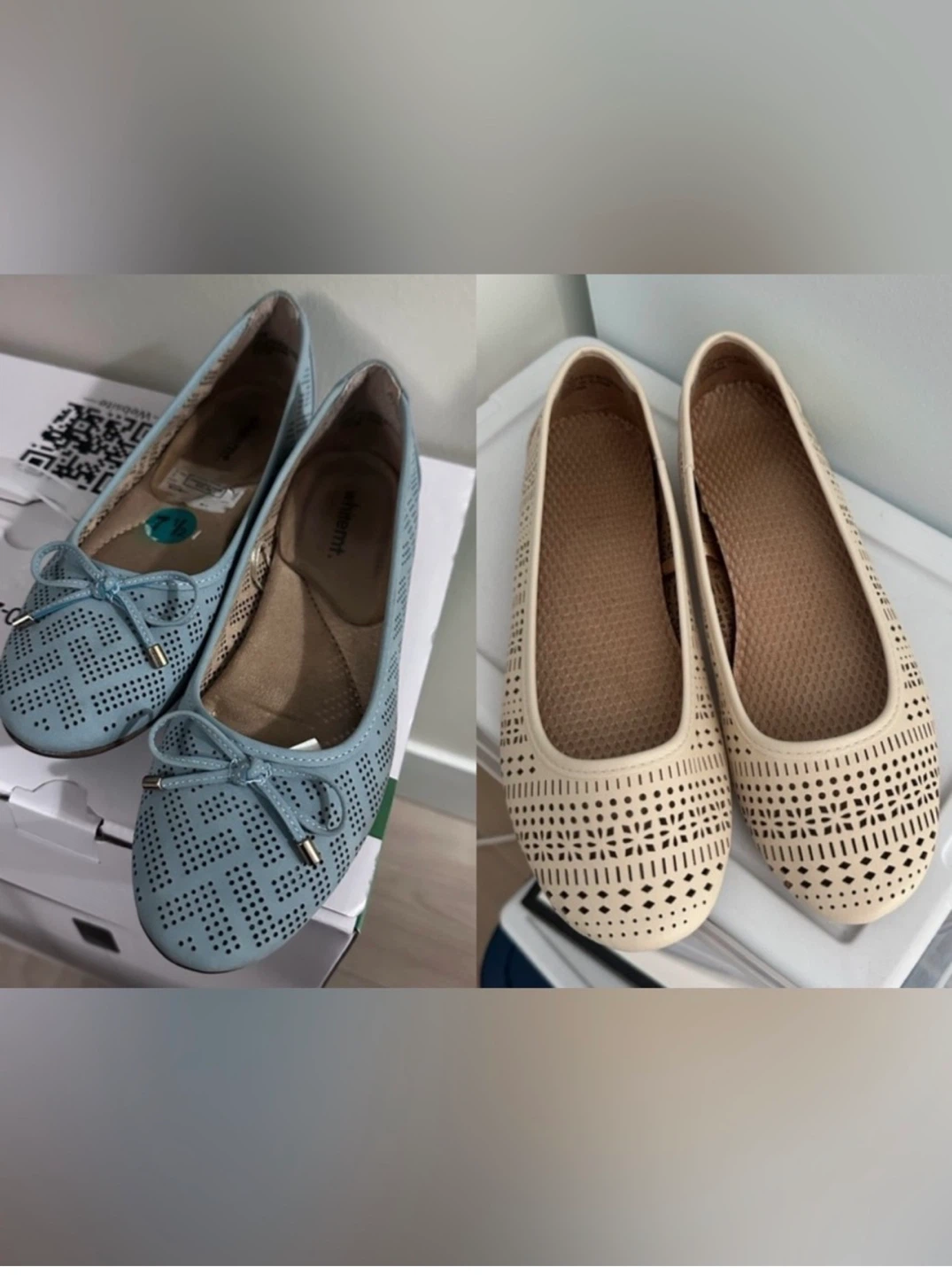 Women's Laser-Cut Ballet Flats — Blue and Beige bundle