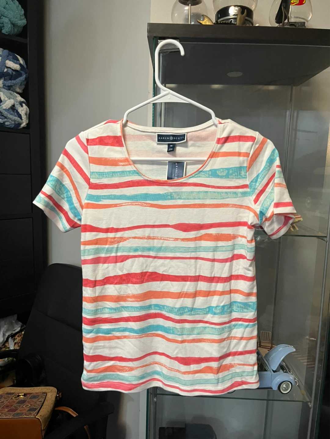 New Karen Scott Women's Striped Short Sleeve Top PP