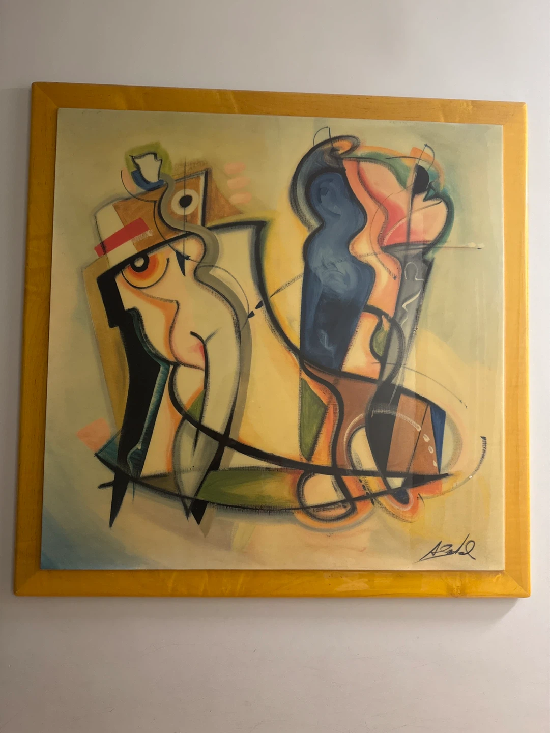 Abstract Art Painting with Yellow Frame