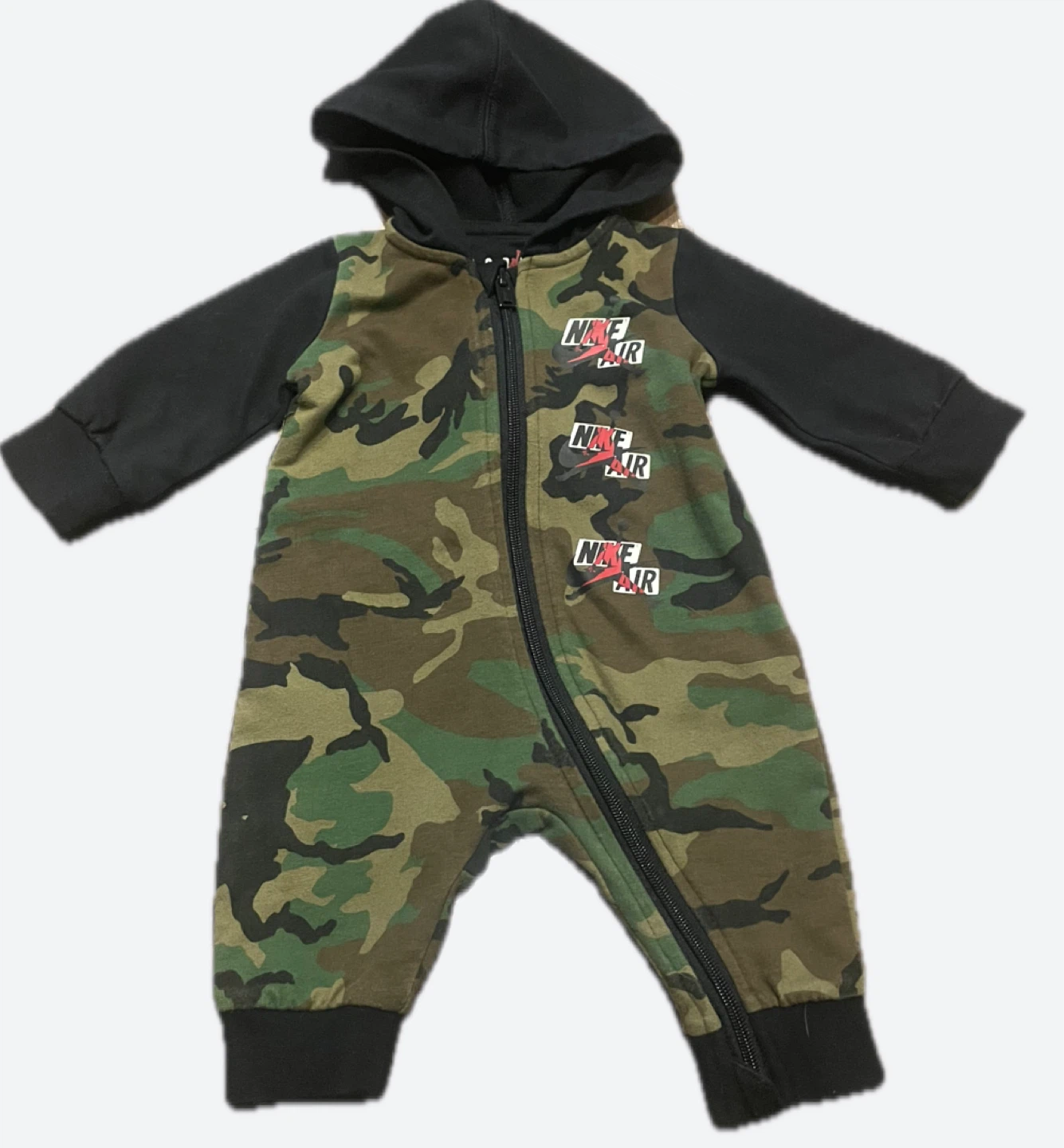 Baby Jordan "Nike Air" Camo Full Zip Hoodie Romper