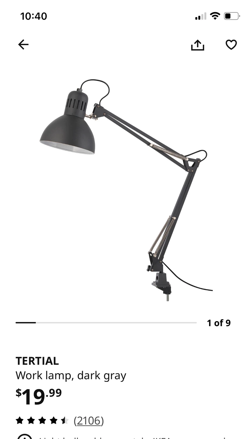 Bulb included, IKEA TERTLIAL Work Lamp, Dark Gray