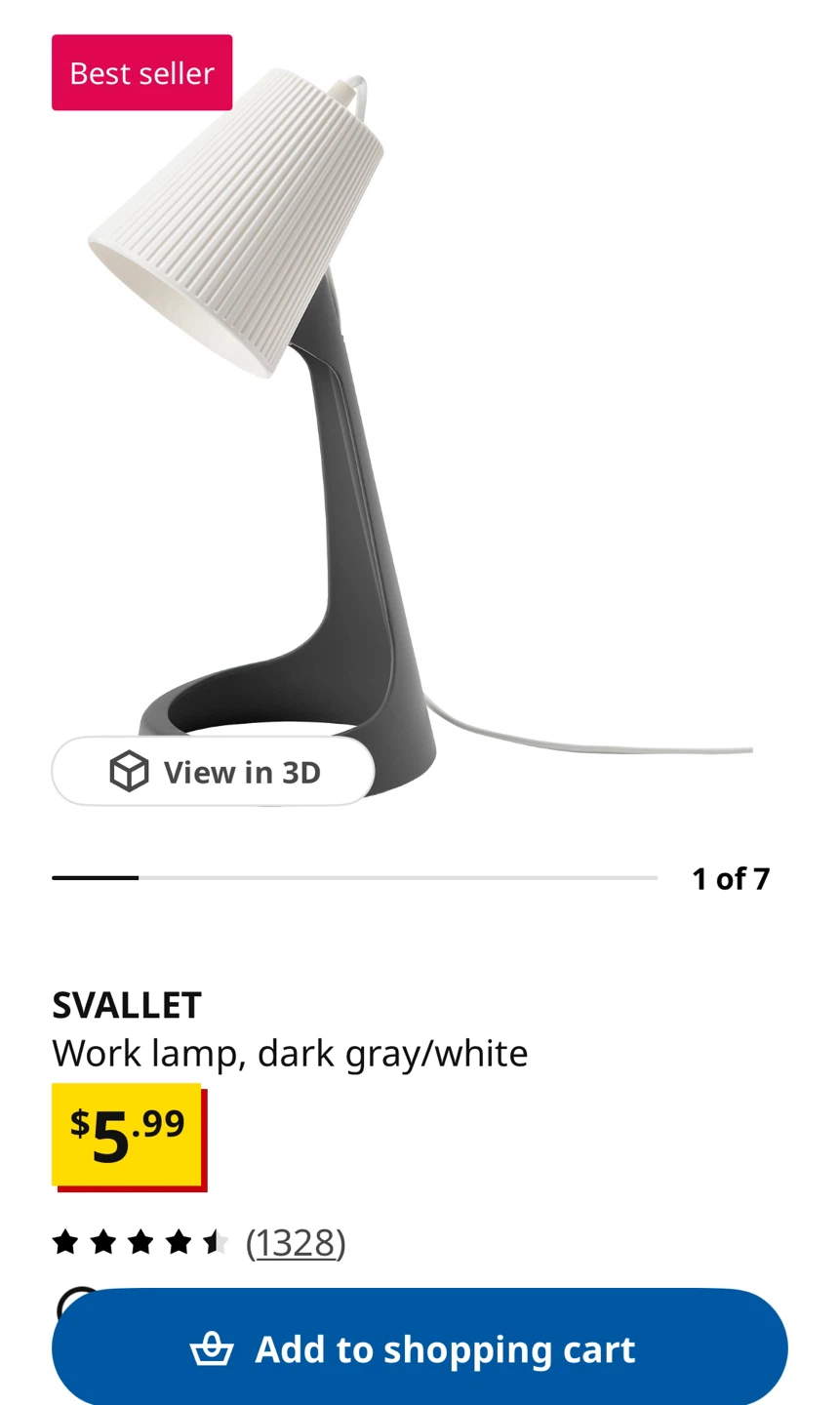 Bulbs included, 2 IKEA SVALLET Work Lamps, Dark Gray/White