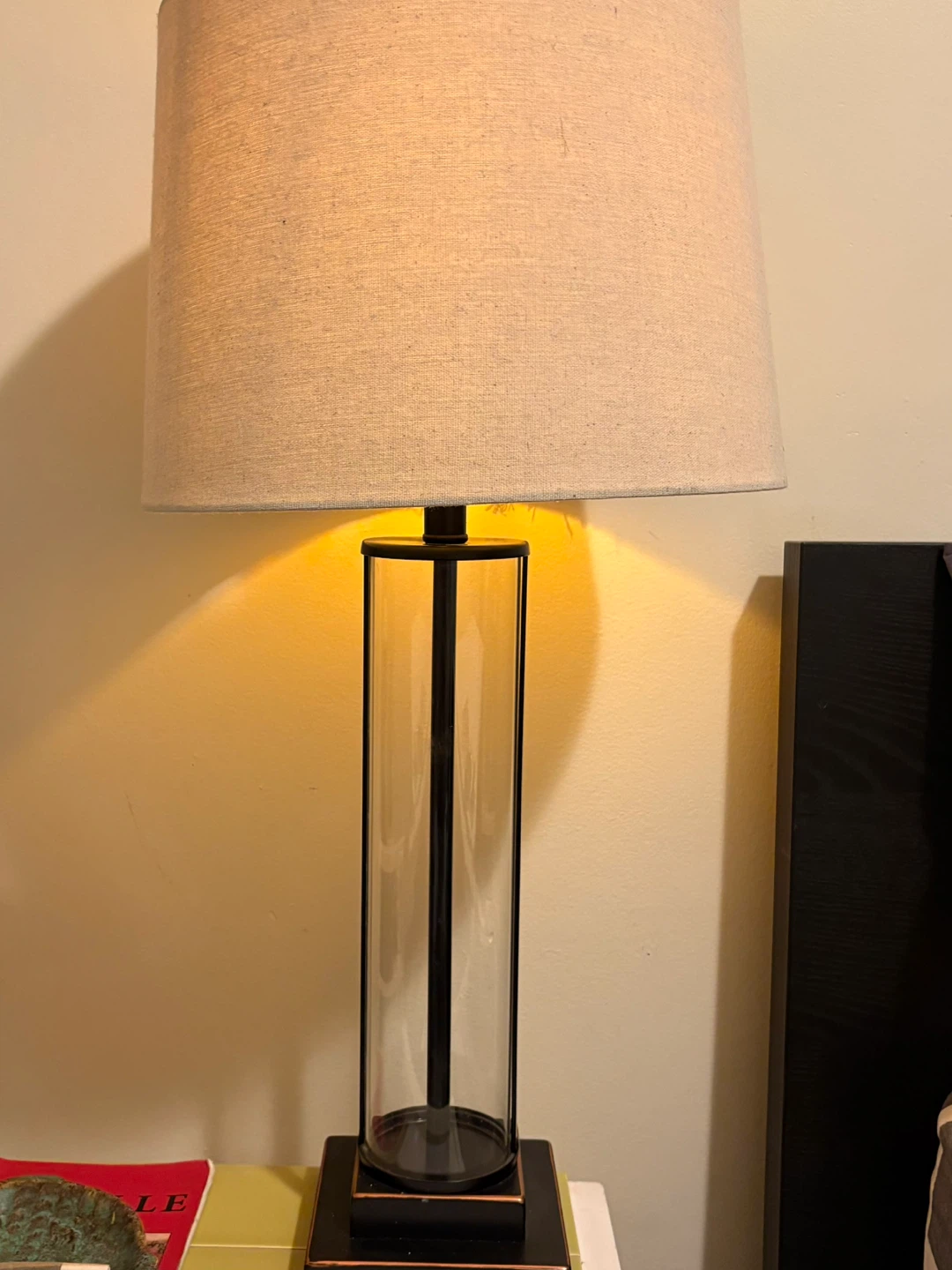 Glass Cylinder Table Lamp with Linen Shade - photo 3