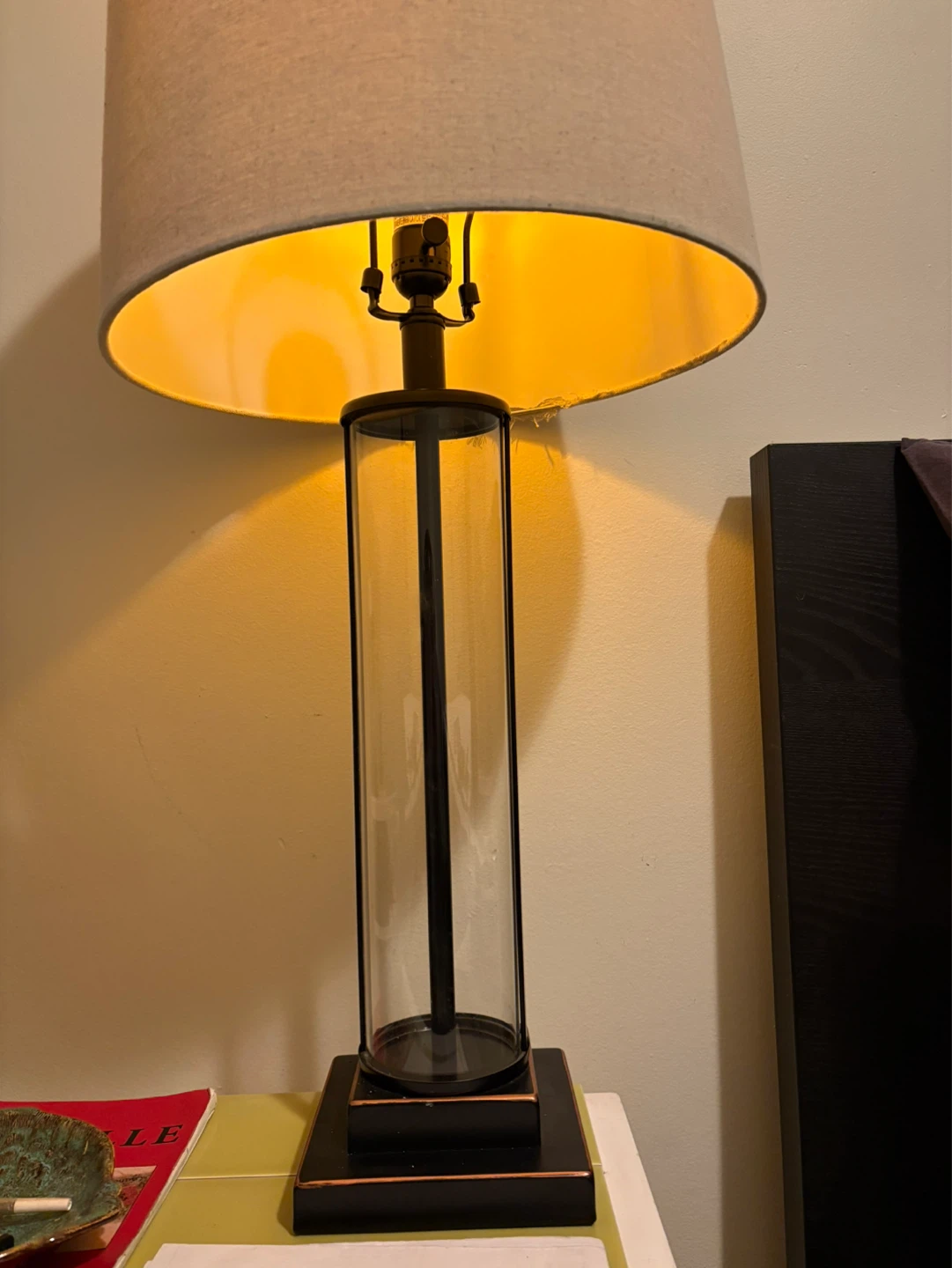 Glass Cylinder Table Lamp with Linen Shade