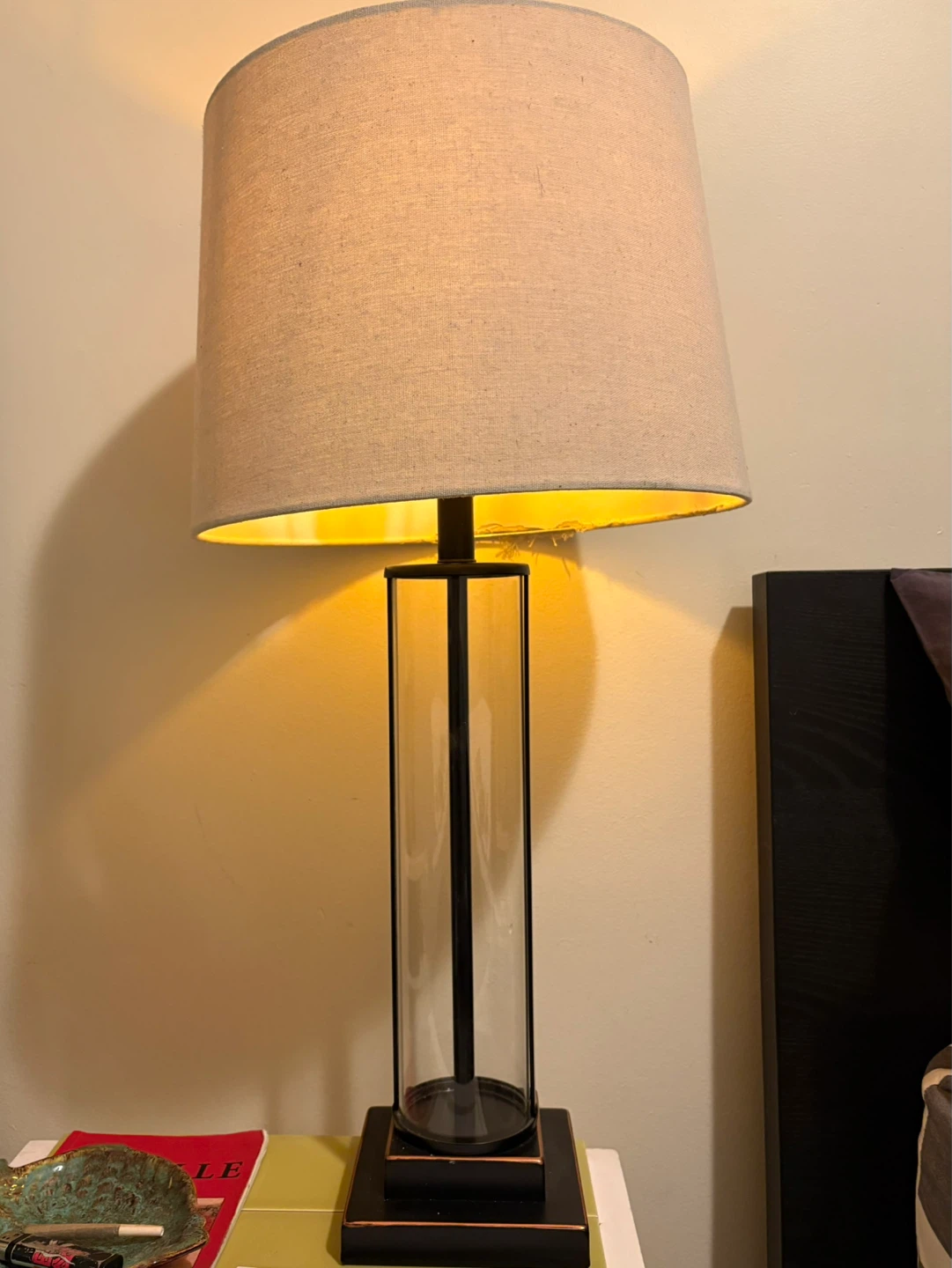 Glass Cylinder Table Lamp with Linen Shade - photo 2
