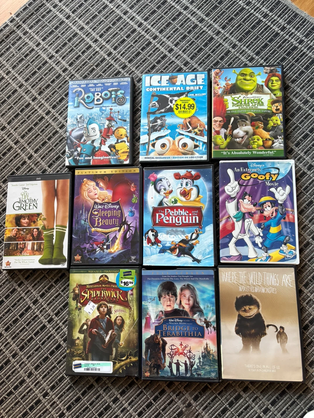 Collection of 9 Kids' DVDs - Robots, Ice Age, Shrek, and more