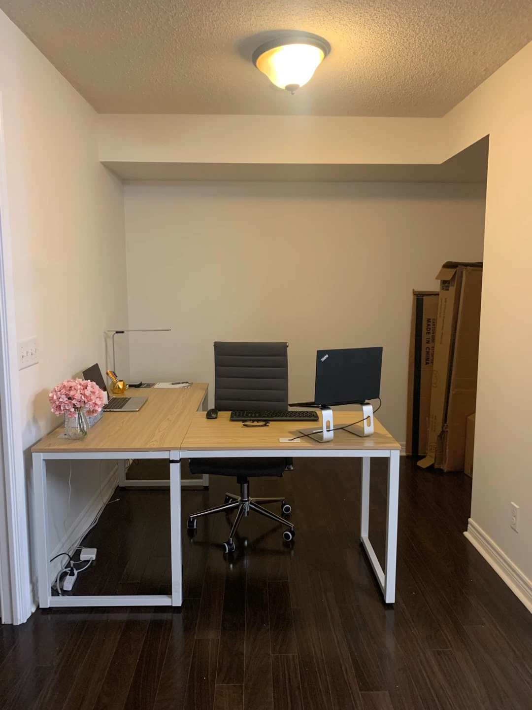 L-Shaped Desk with White Frame