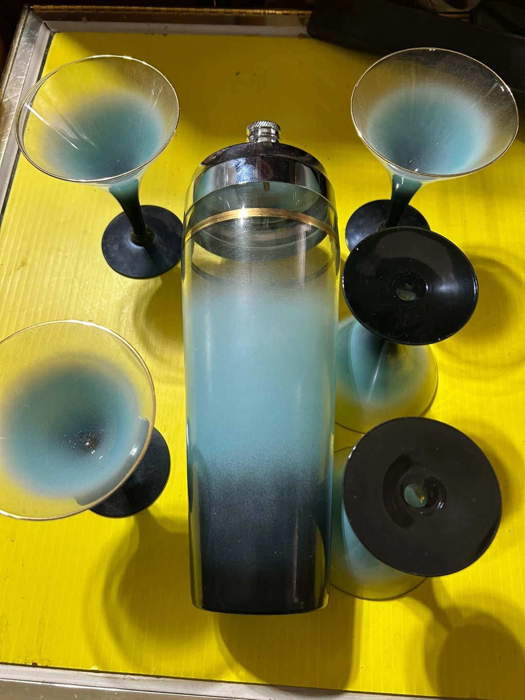 Vintage Cocktail Shaker and Martini Glasses Set