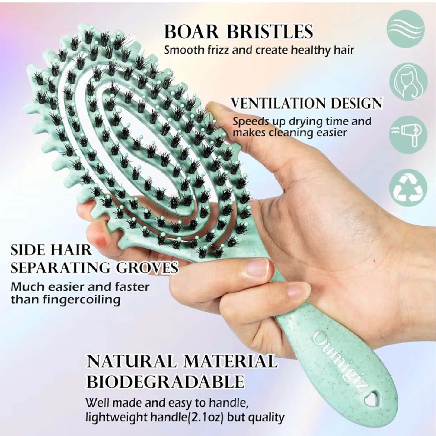 Oumgiziz Boar Bristle Detangling Hair Brush - photo 2