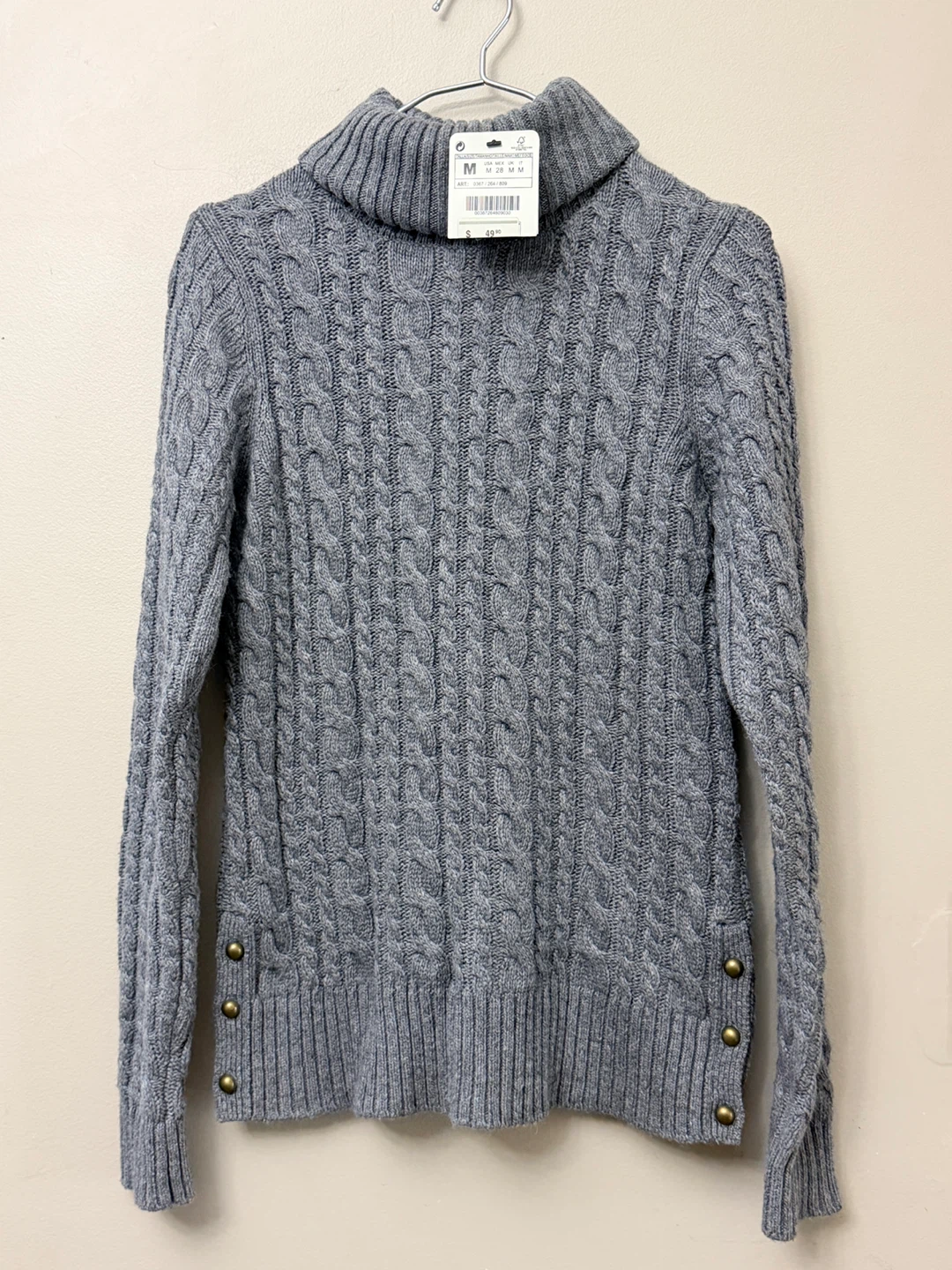 Zara Knit Grey Cable Knit Turtleneck Sweater M - photo 2