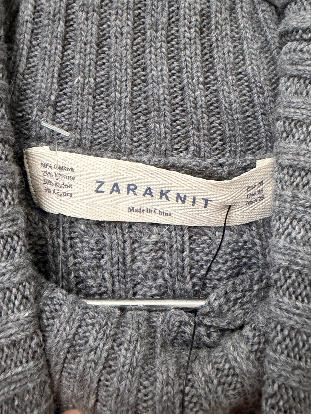 Zara Knit Grey Cable Knit Turtleneck Sweater M - photo 3