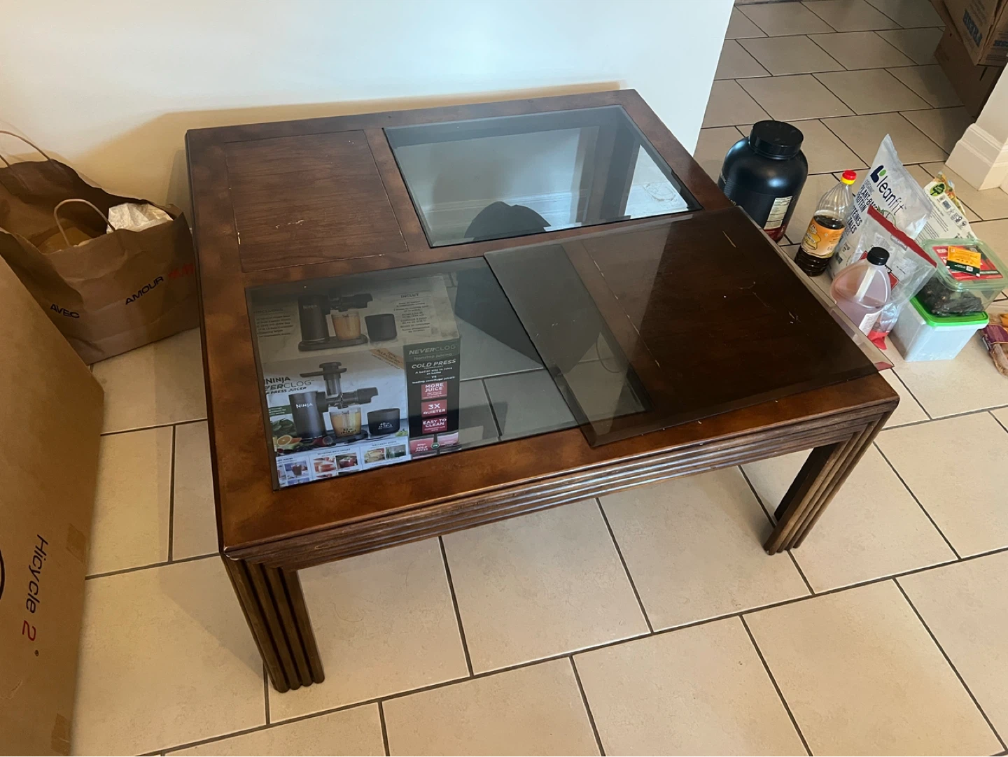 Wooden coffee table with glass inserts - photo 3