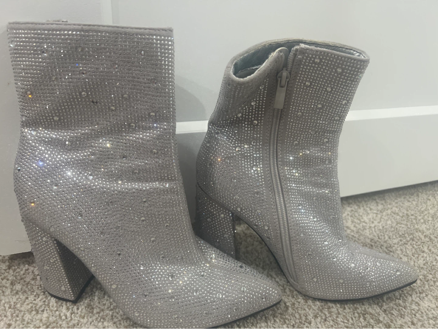 Sparkly Grey Ankle Boots with Rhinestones