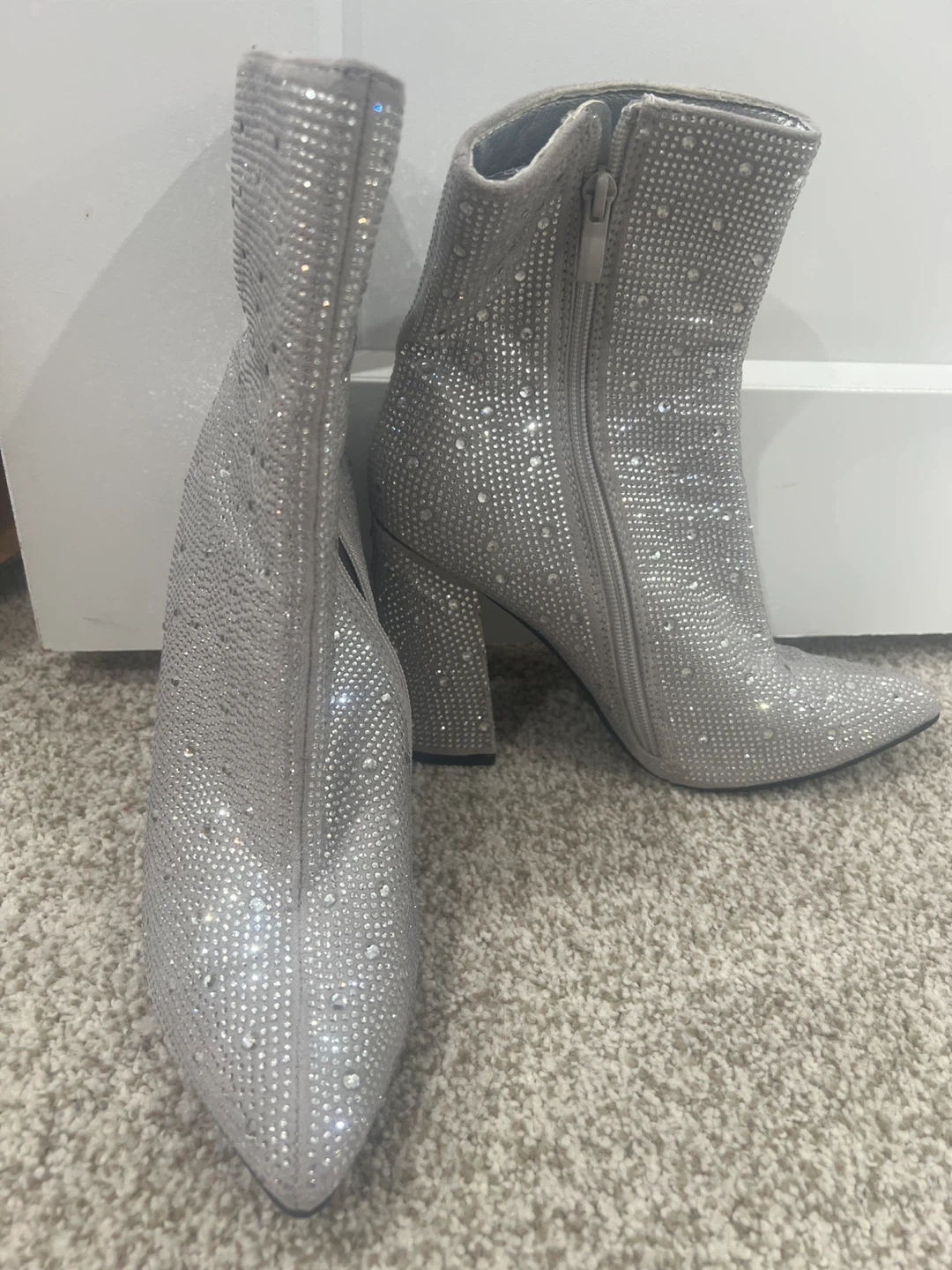 Sparkly Grey Ankle Boots with Rhinestones - photo 2