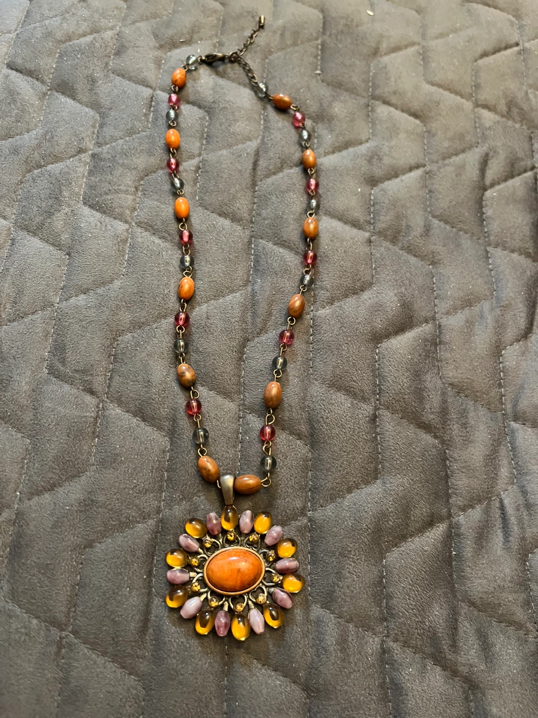 Beaded Flower Pendant Necklace