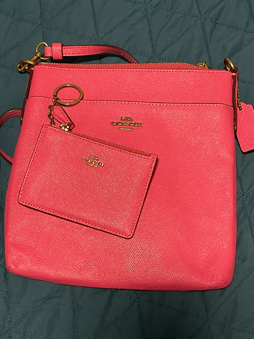 Coach Pink Leather Crossbody Bag with Card Holder