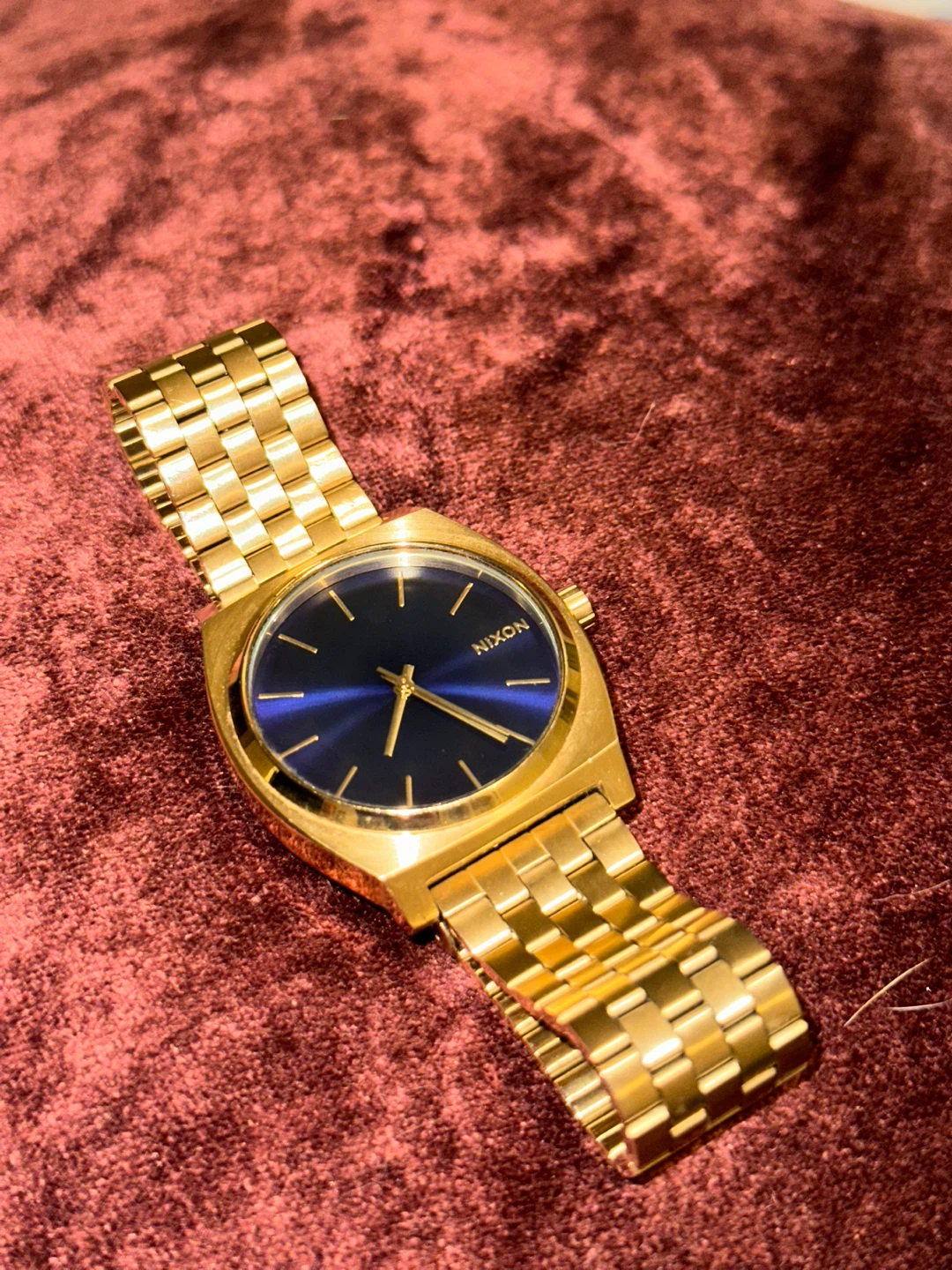 Nixon The Time Teller Minimal Gold Watch with Blue Face