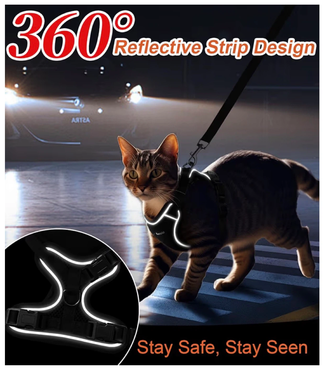 Cat Harness and Leash Set - Size S, Black - photo 4