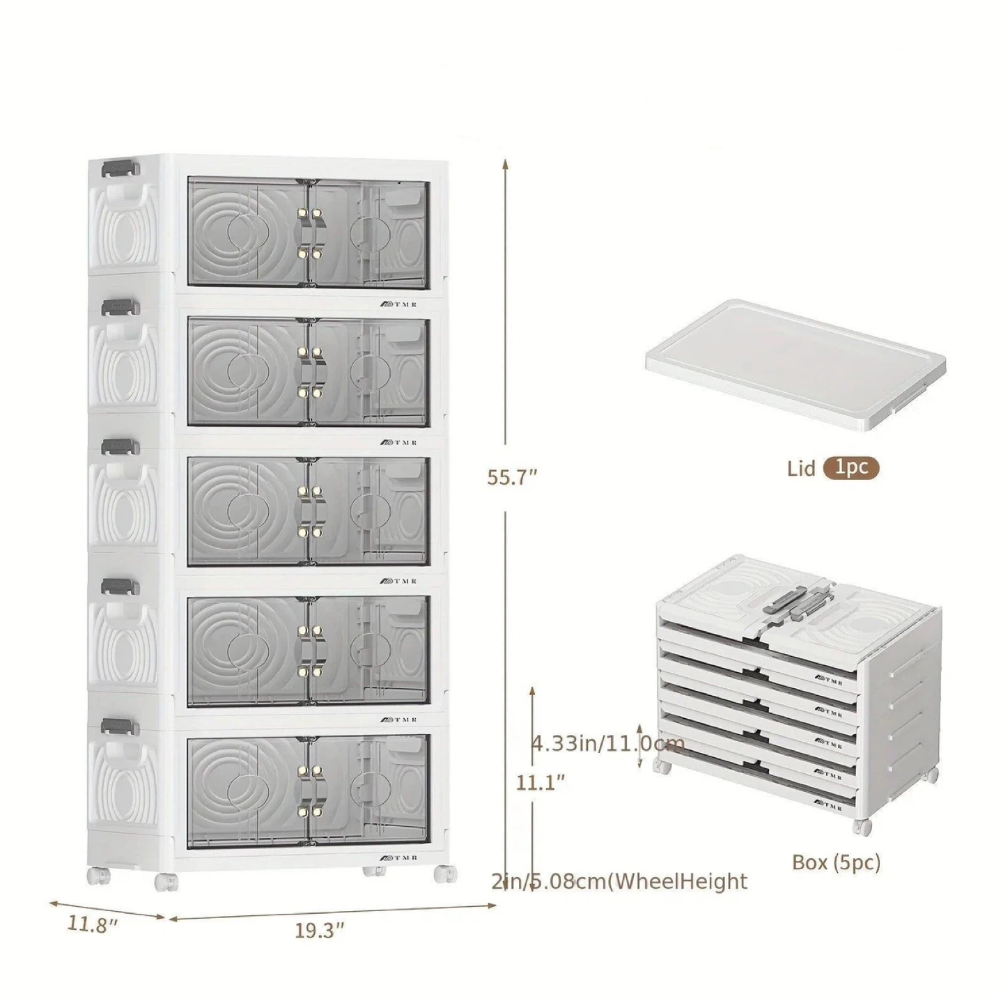 TMB 5-Tier Folding Storage Cabinet with Wheels - photo 3