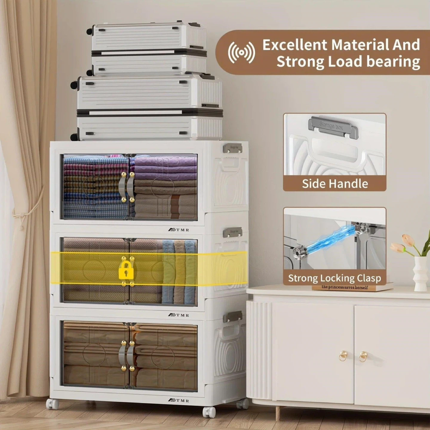 TMB 5-Tier Folding Storage Cabinet with Wheels - photo 2