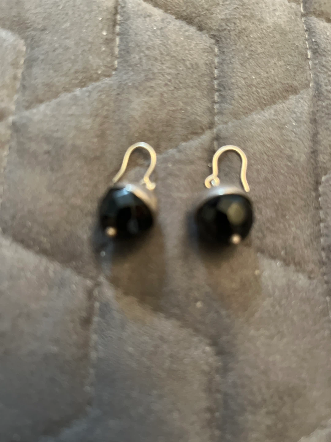Black Onyx Bead Earrings with Silver Tone Hooks