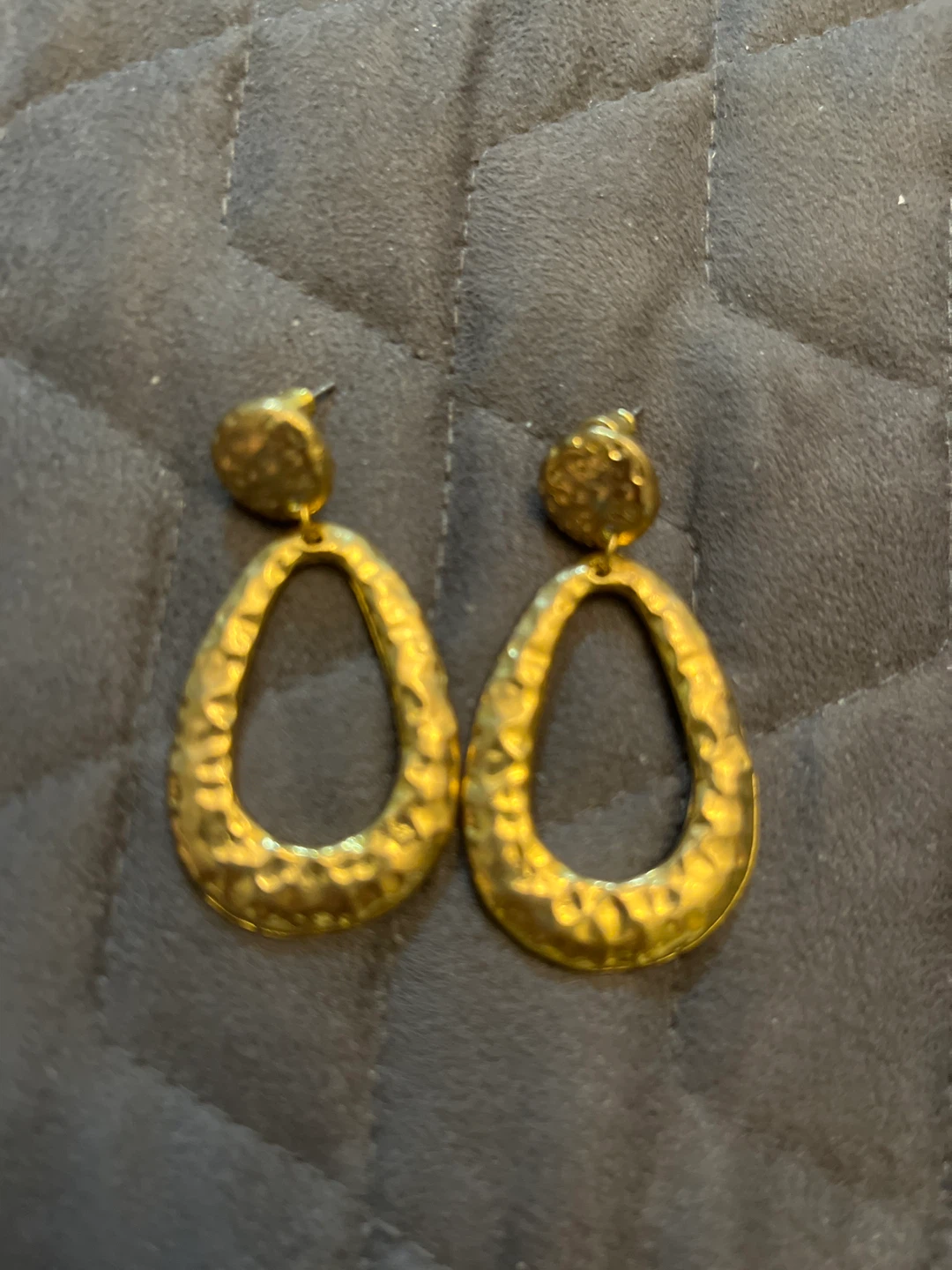 Gold Tone Hammered Oval Drop Earrings