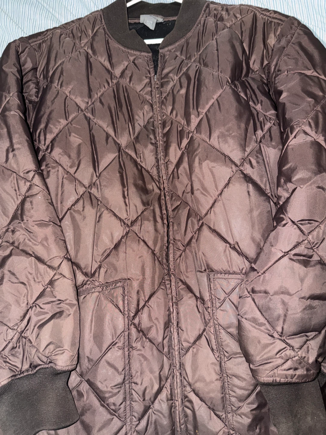 Brown Quilted Bomber Jacket