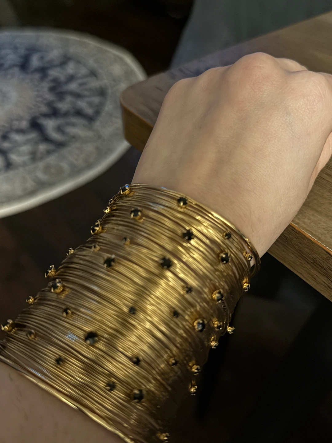 Gold Tone Cuff Bracelet with Black Beads - photo 3