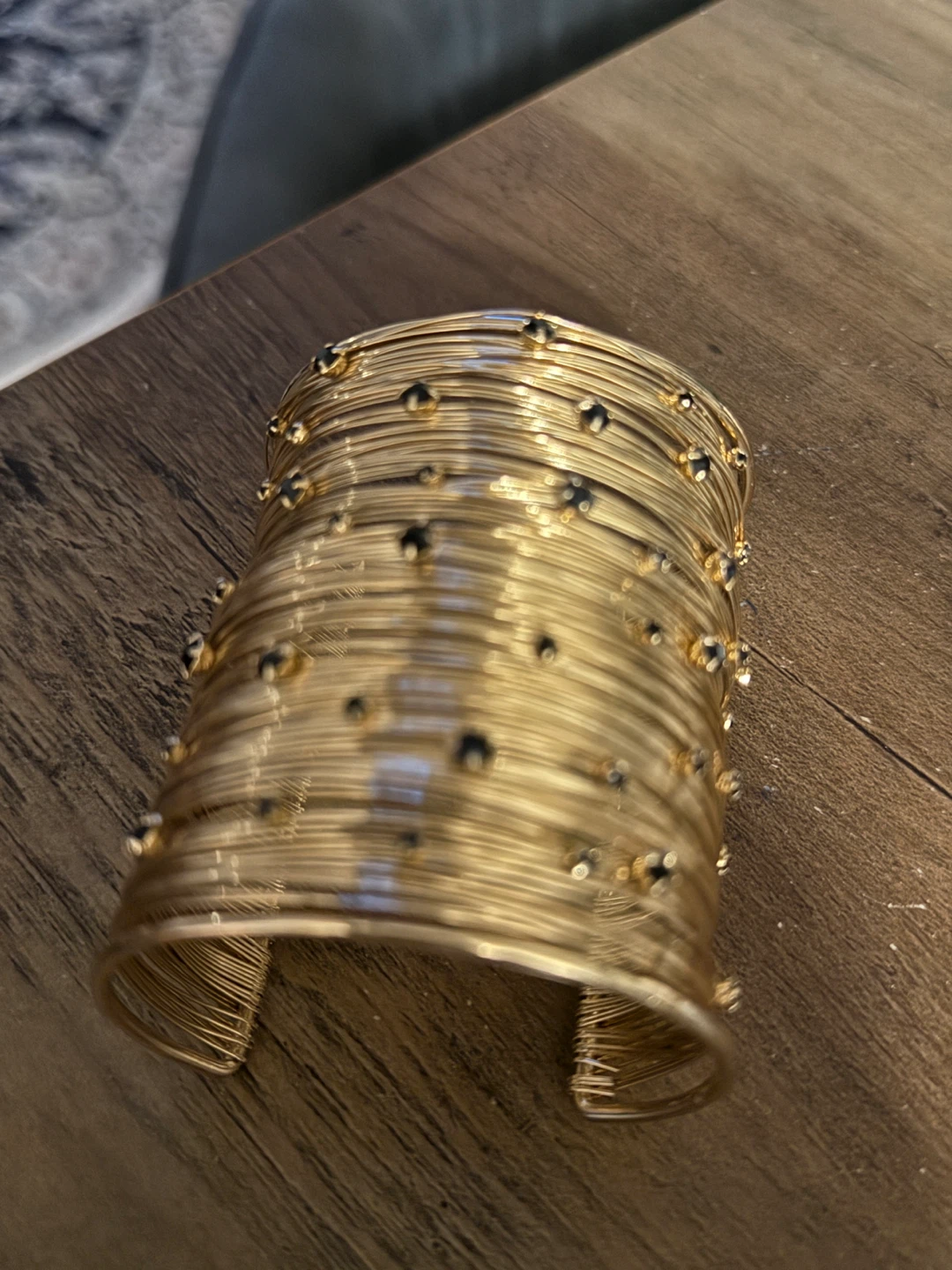 Gold Tone Cuff Bracelet with Black Beads - photo 2