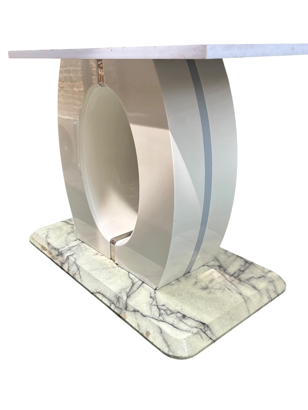 Modern White Pedestal Table Base with Marble look