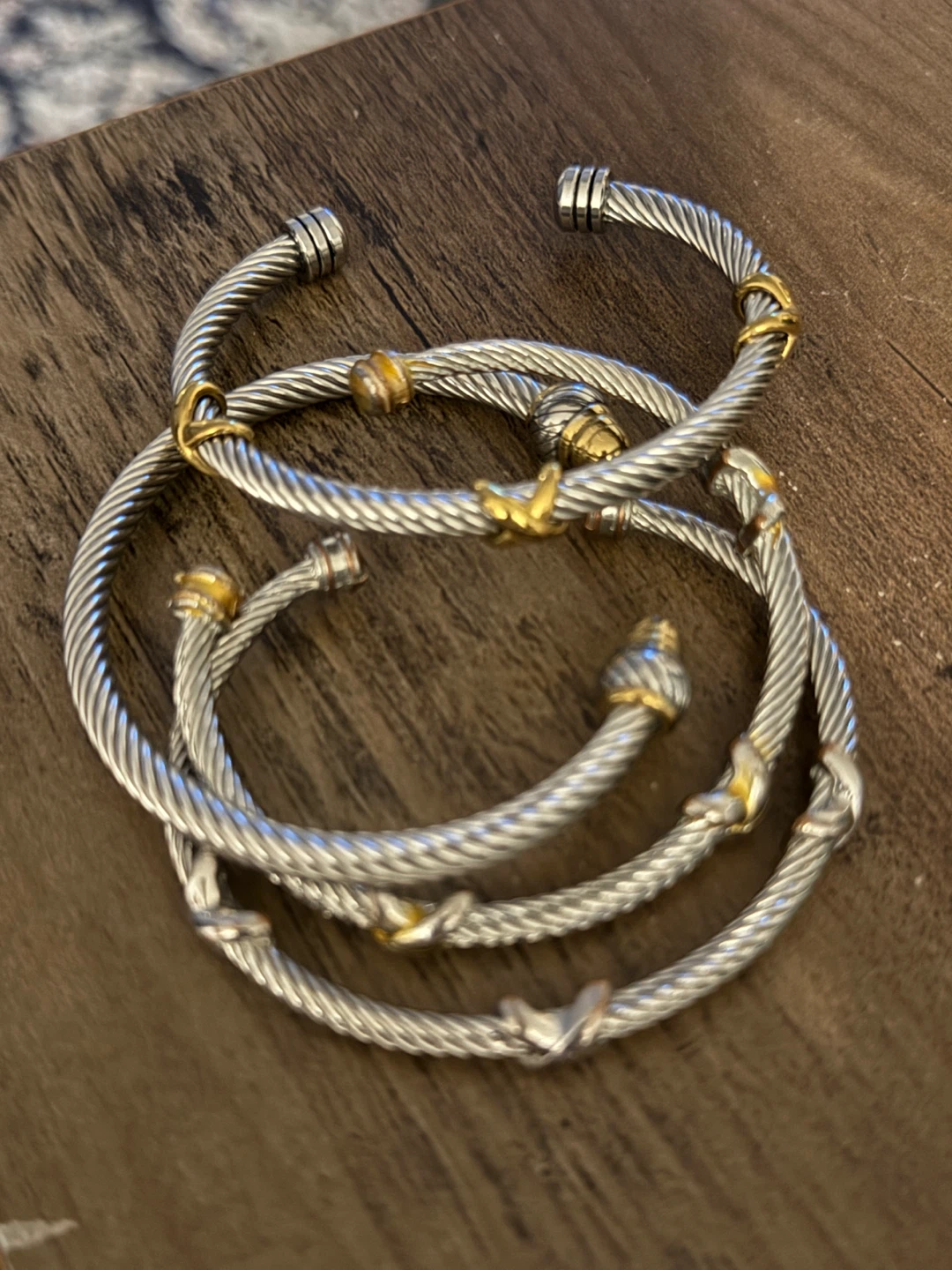 Set of 4 Silver and Gold Tone Twisted Cable Bracelets - photo 2