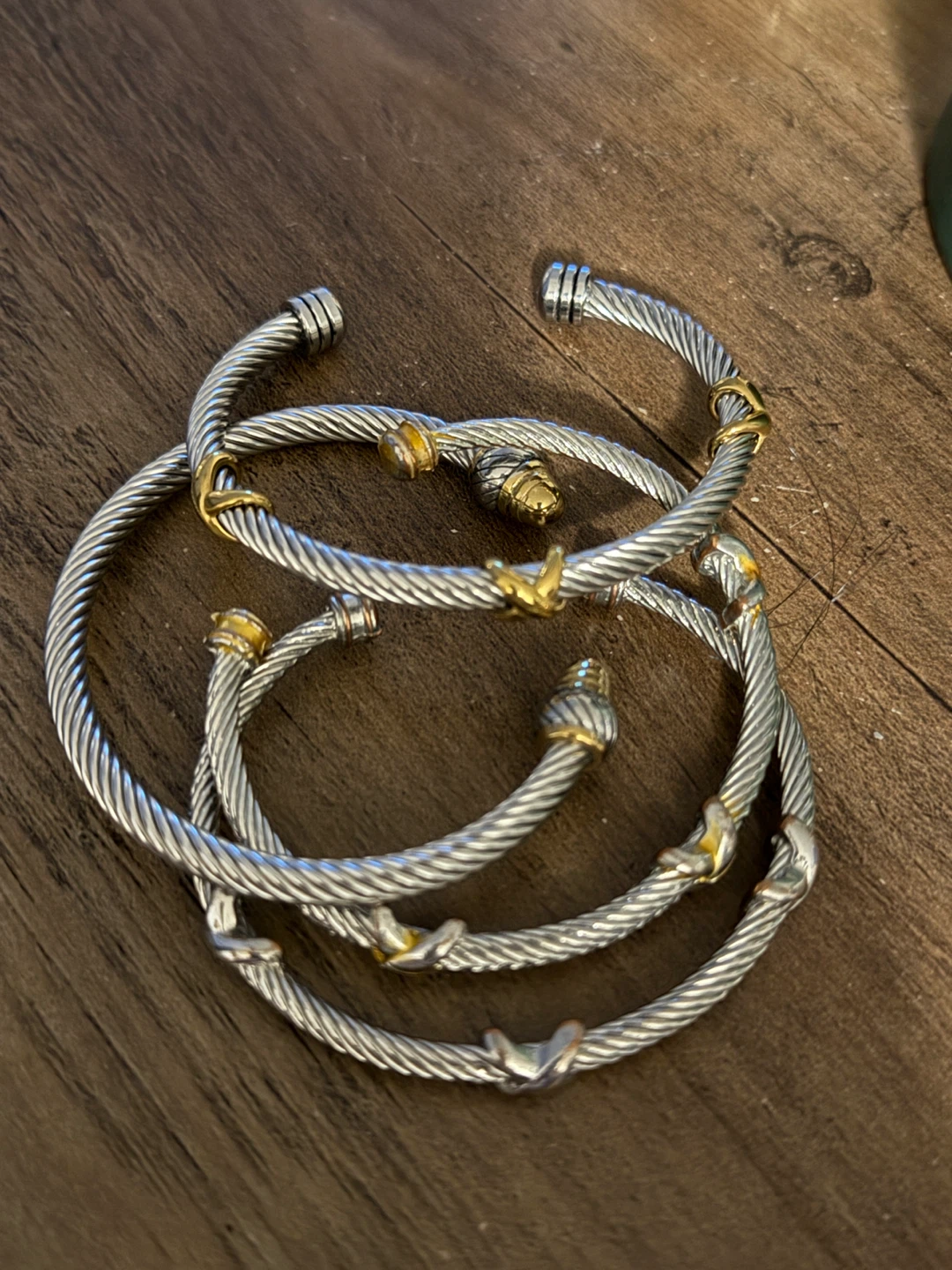 Set of 4 Silver and Gold Tone Twisted Cable Bracelets