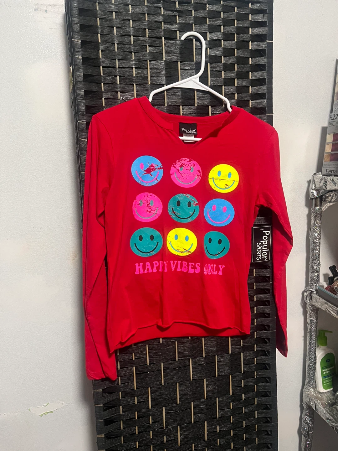 Popular Sports Red Long Sleeve Happy Vibes Shirt