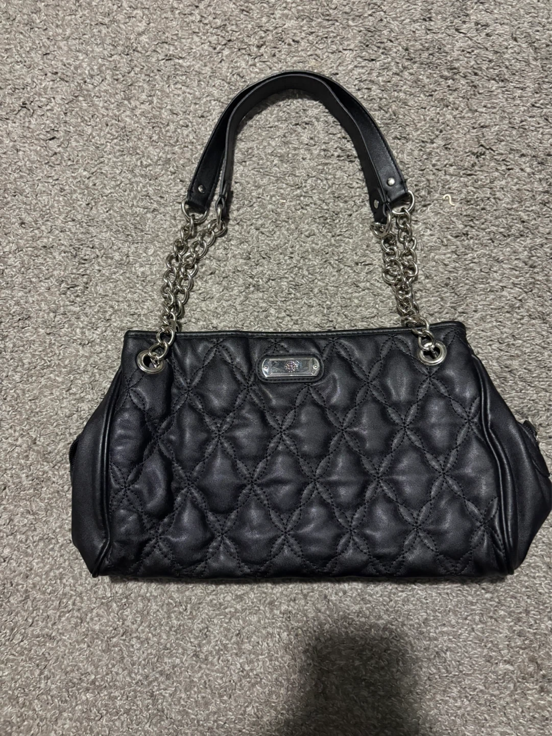 Black Quilted Shoulder Bag with Silver Chain