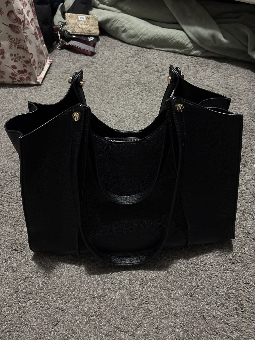Black Faux Leather Tote Bag