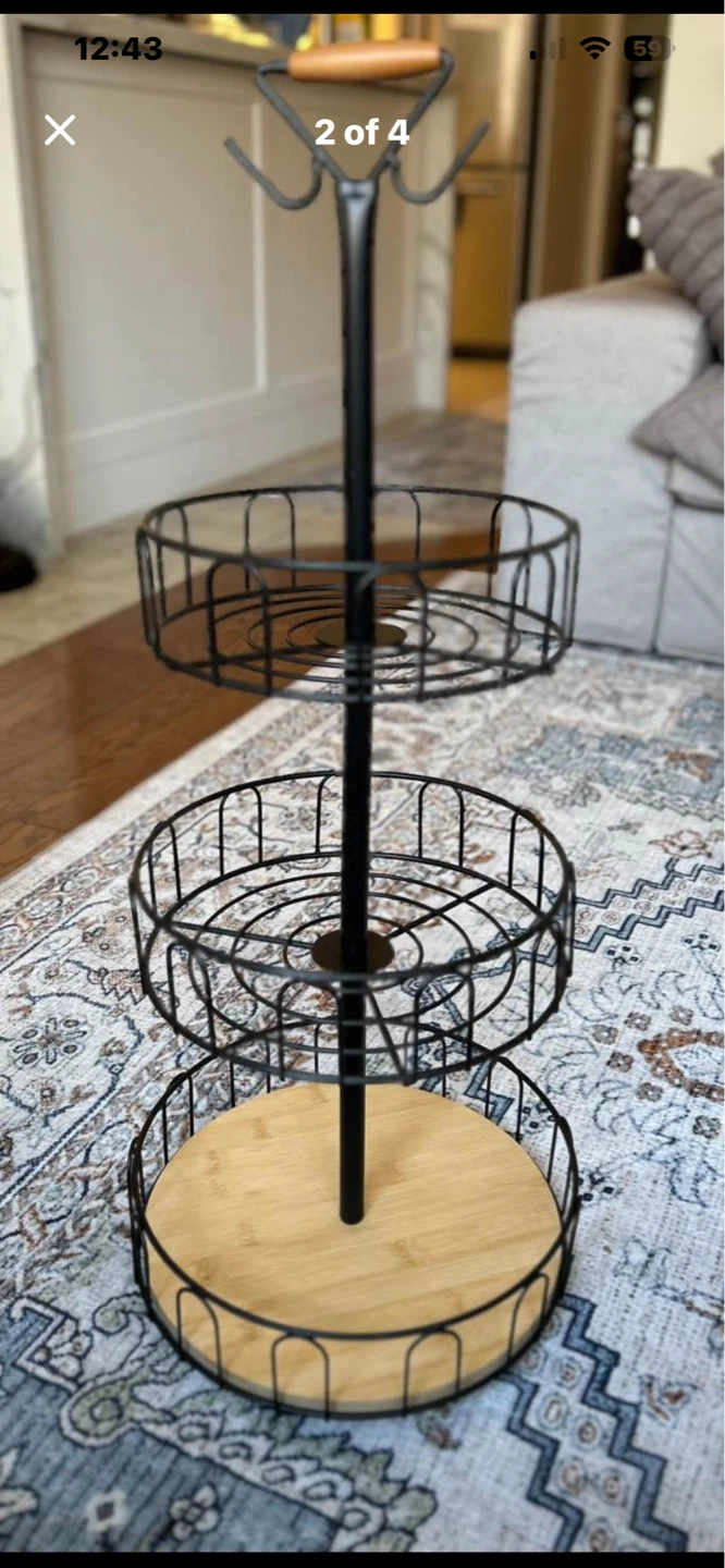 3-Tier Wire Fruit Basket with Bamboo Base - photo 3