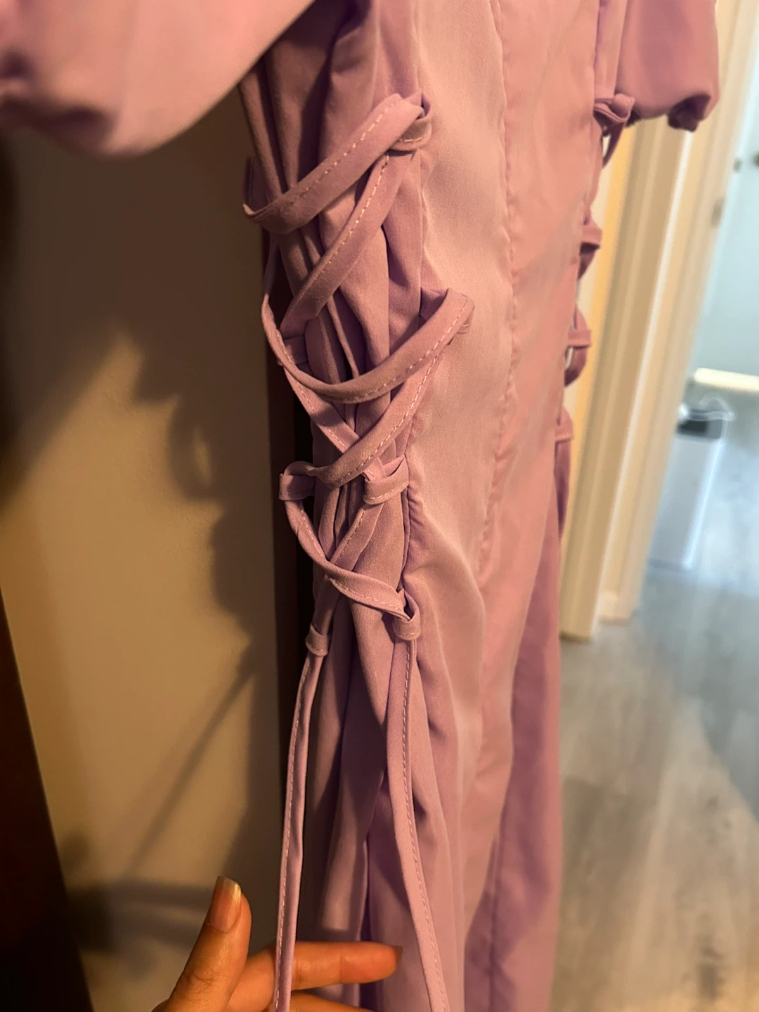 Purple Puff Sleeve Midi Dress with Corset Detail - photo 3