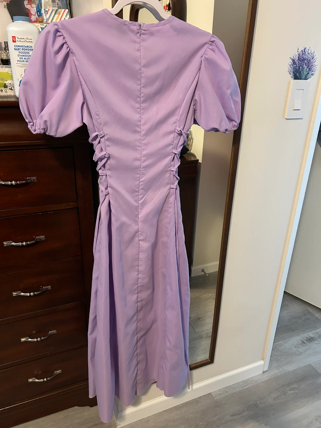 Purple Puff Sleeve Midi Dress with Corset Detail - photo 2