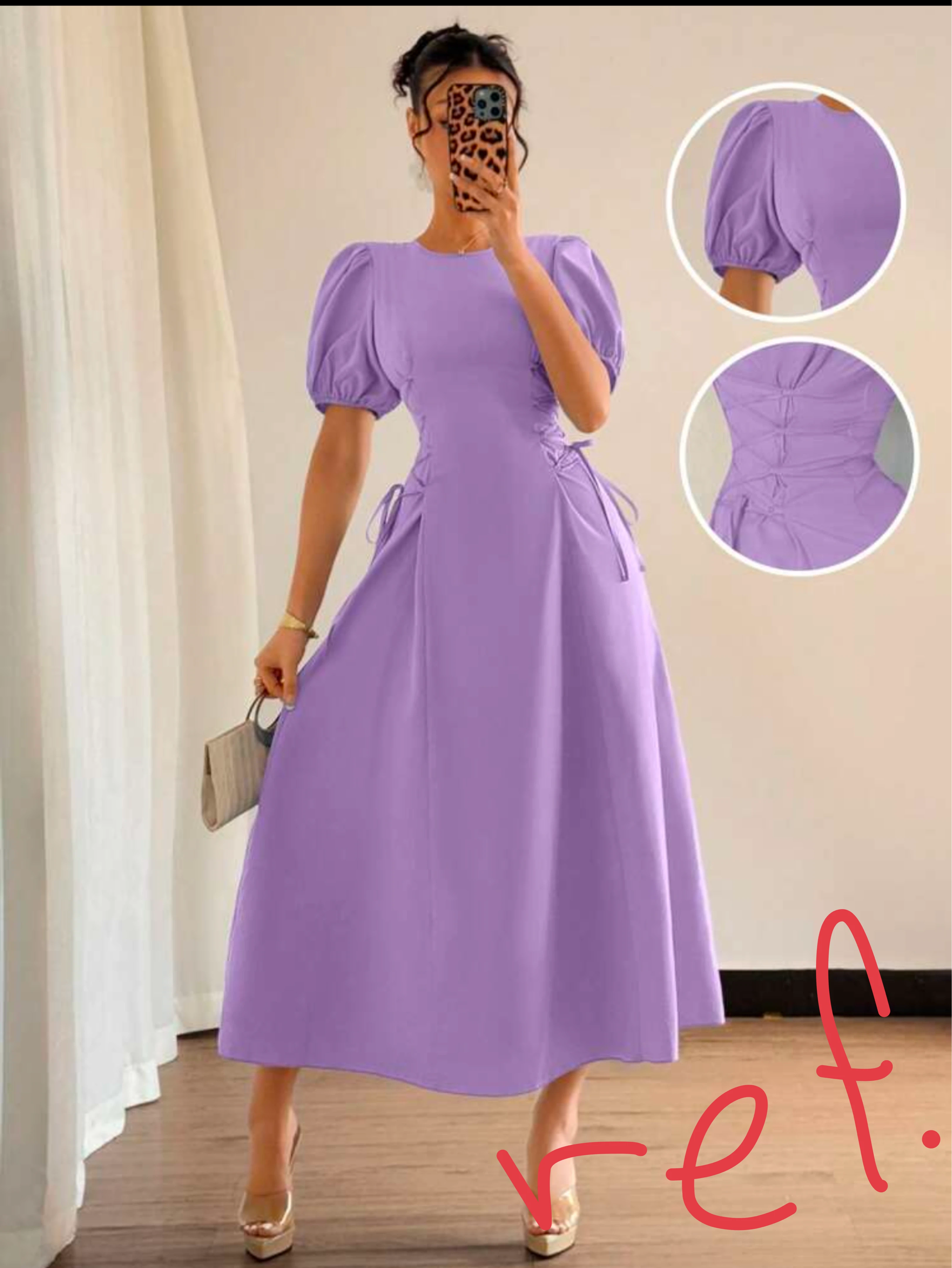 Purple Puff Sleeve Midi Dress with Corset Detail - photo 4