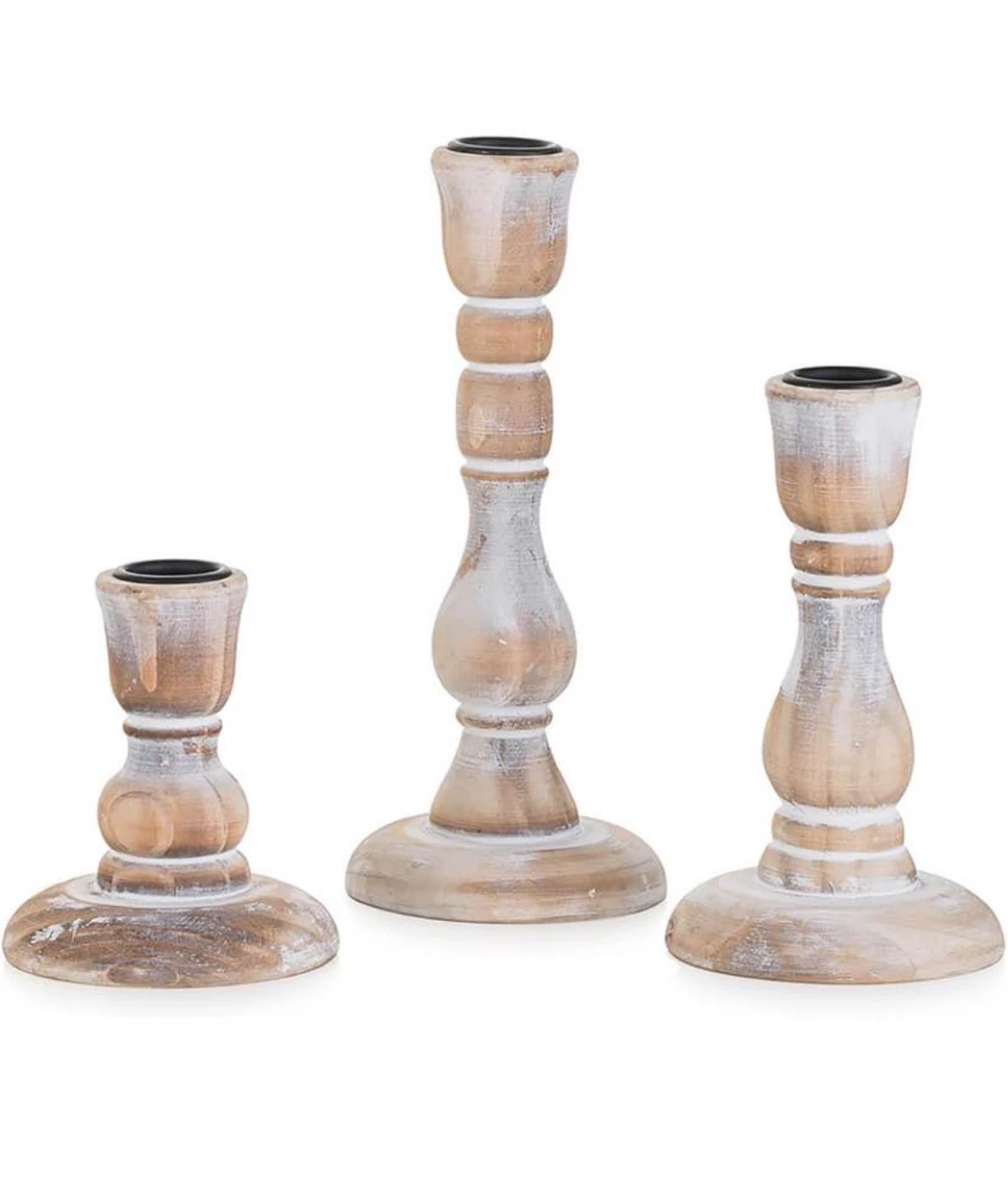 Set of 3 Rustic Wood Candlesticks