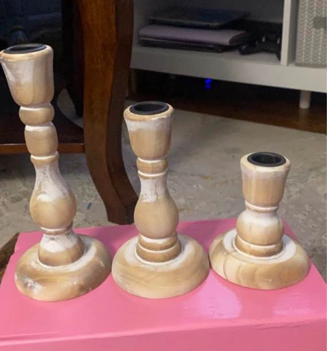 Set of 3 Rustic Wood Candlesticks - photo 2