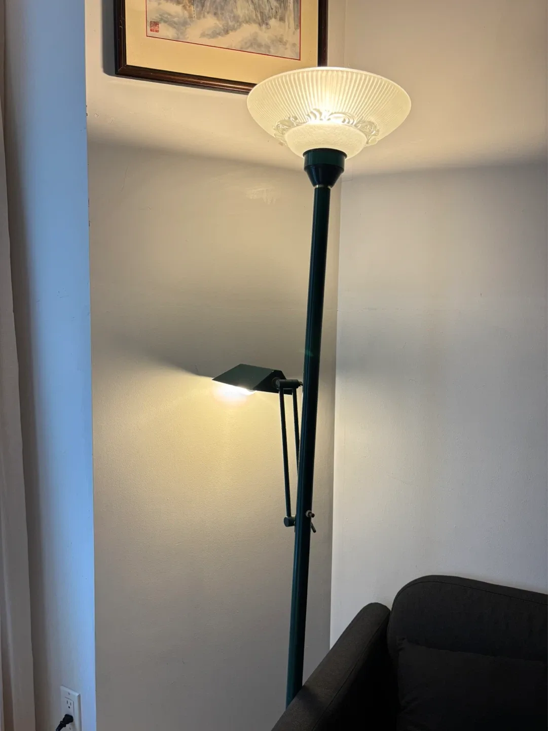 Green Floor Lamp with Adjustable Reading Light